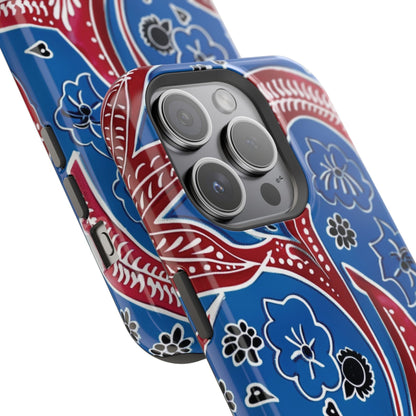 Paisley Pattern Magnetic Impact - Resistant Phone Case — Blue & Red Floral Design - DIGITAL X