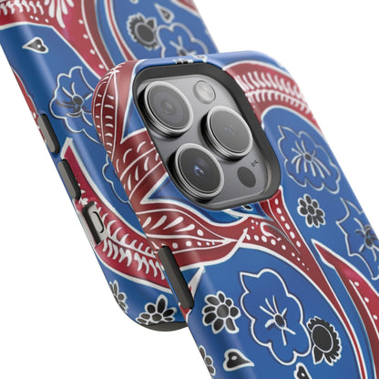 Paisley Pattern Magnetic Impact - Resistant Phone Case — Blue & Red Floral Design - DIGITAL X