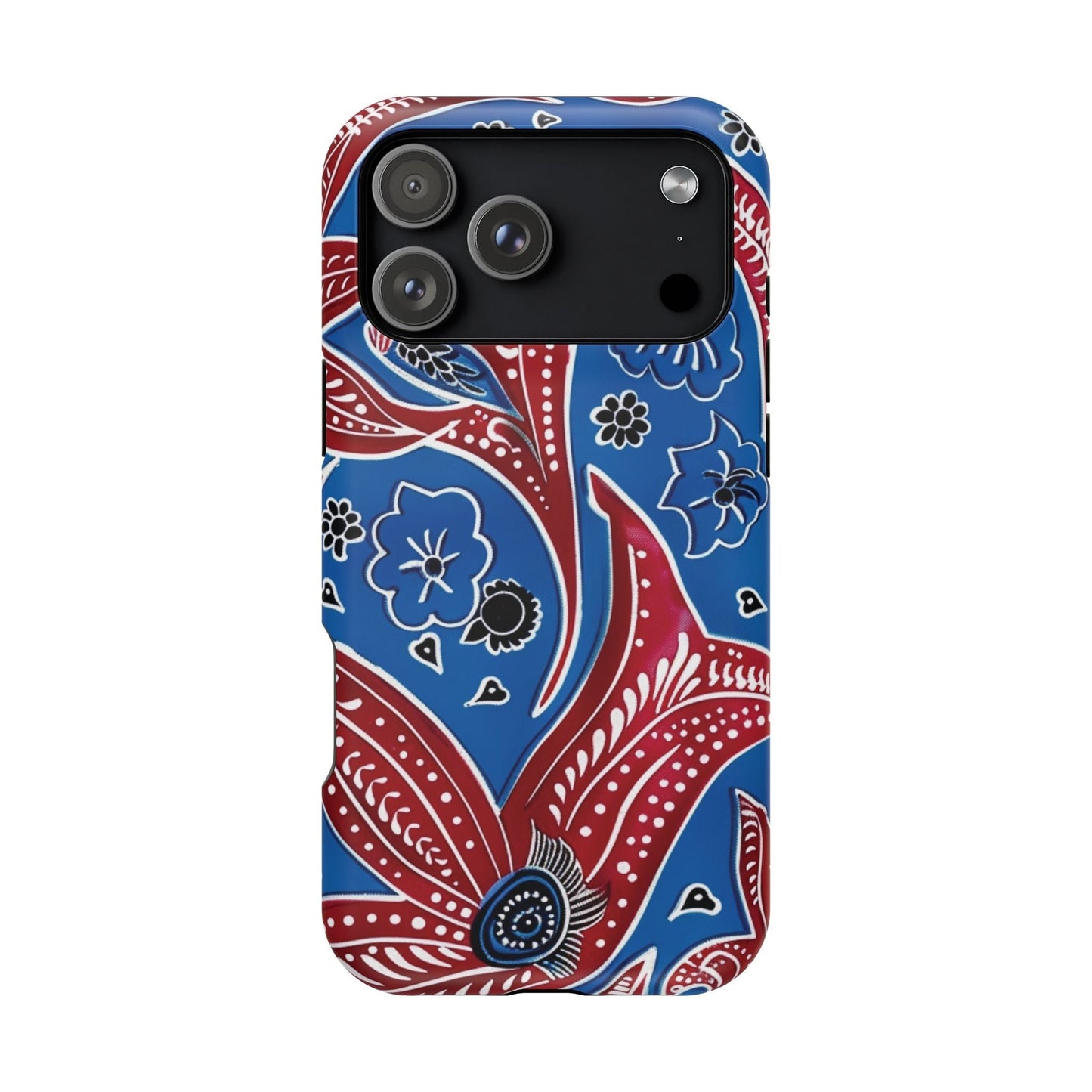 Paisley Pattern Magnetic Impact - Resistant Phone Case — Blue & Red Floral Design - DIGITAL X