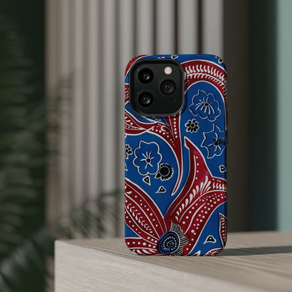 Paisley Pattern Magnetic Impact - Resistant Phone Case — Blue & Red Floral Design - DIGITAL X