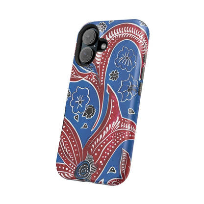 Paisley Pattern Magnetic Impact - Resistant Phone Case — Blue & Red Floral Design - DIGITAL X