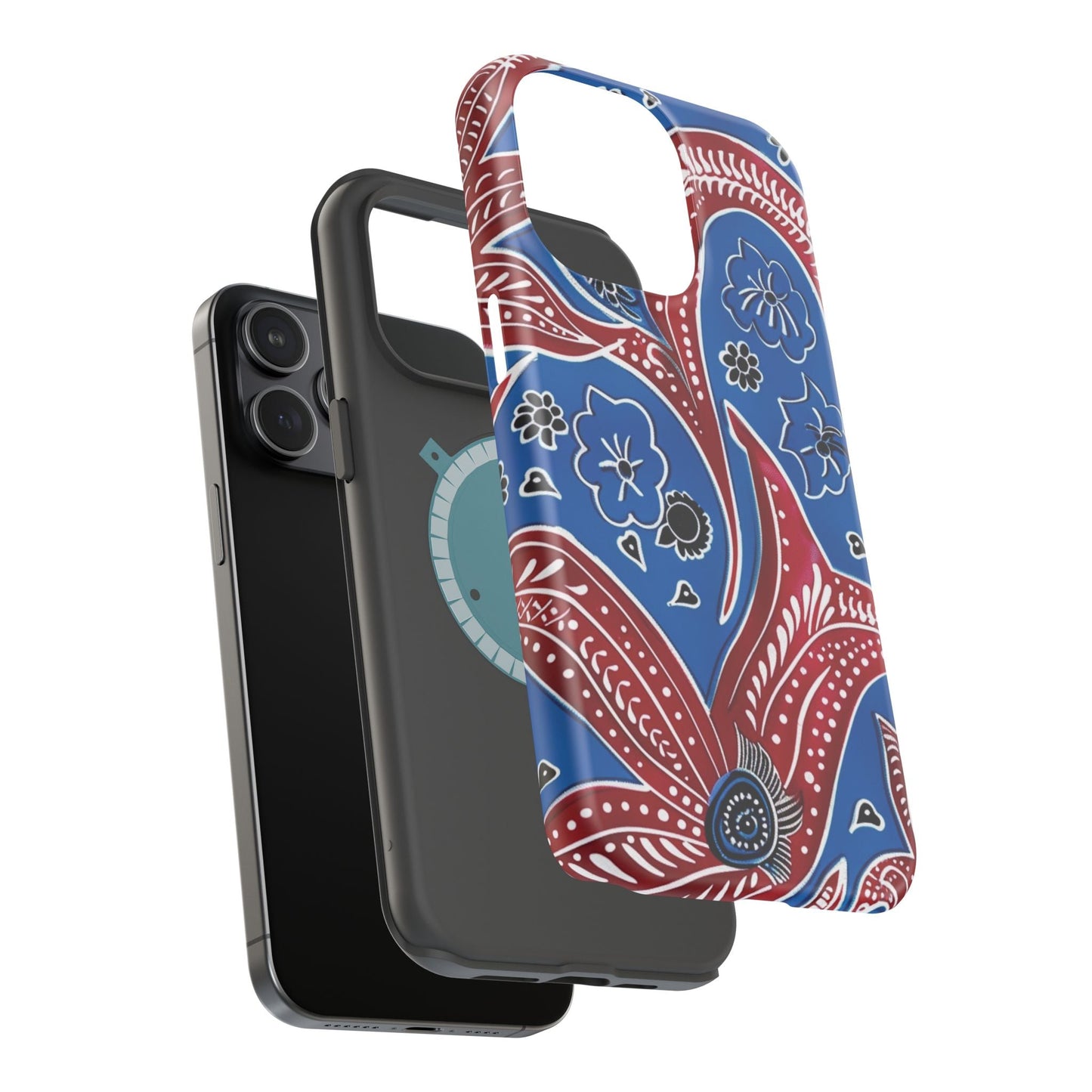 Paisley Pattern Magnetic Impact - Resistant Phone Case — Blue & Red Floral Design - DIGITAL X