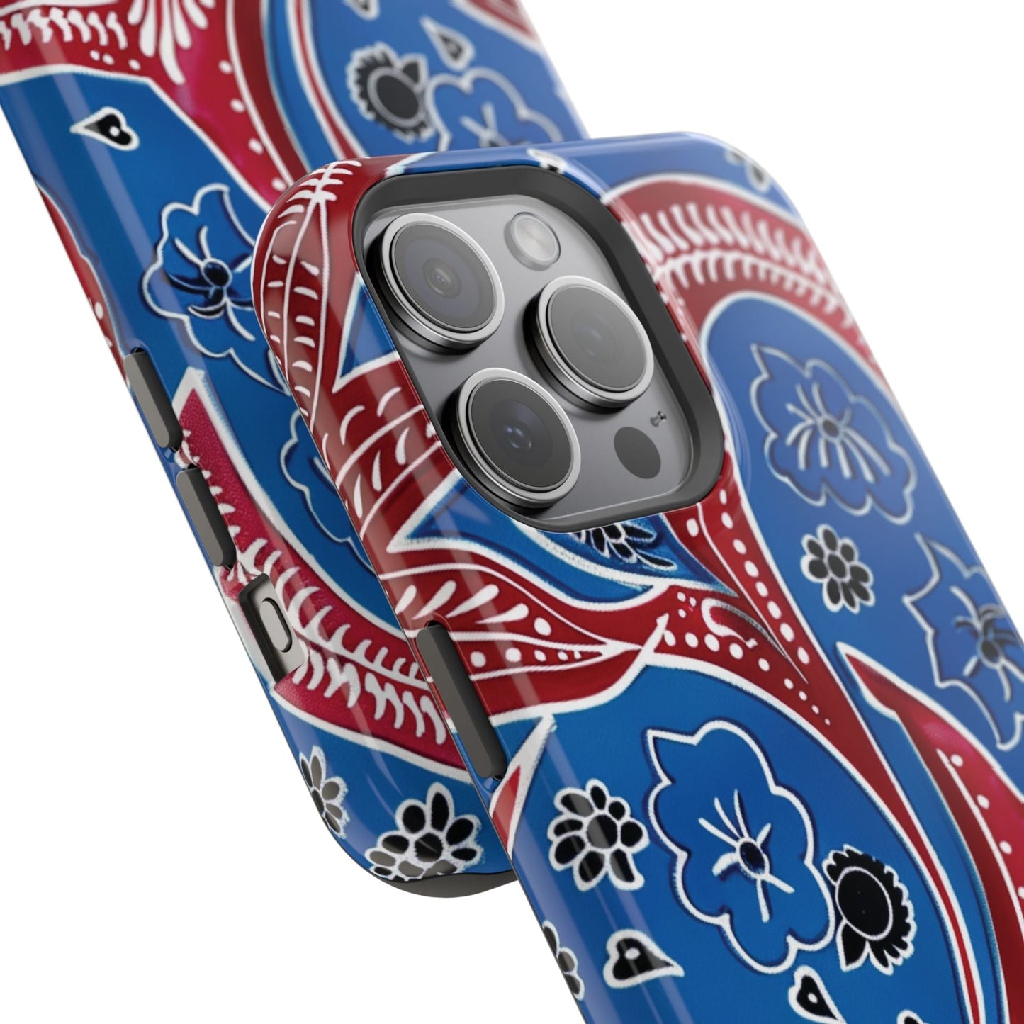 Paisley Pattern Magnetic Impact - Resistant Phone Case — Blue & Red Floral Design - DIGITAL X