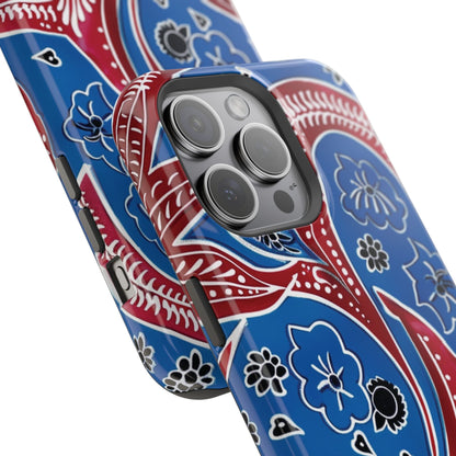 Paisley Pattern Magnetic Impact - Resistant Phone Case — Blue & Red Floral Design - DIGITAL X