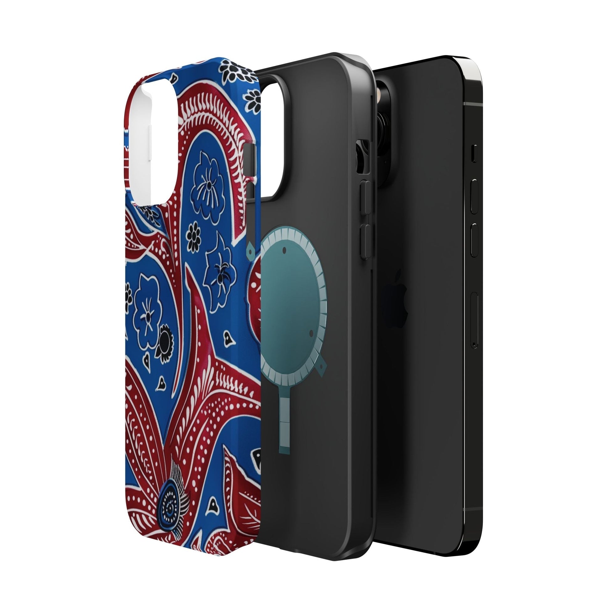 Paisley Pattern Magnetic Impact - Resistant Phone Case — Blue & Red Floral Design - DIGITAL X