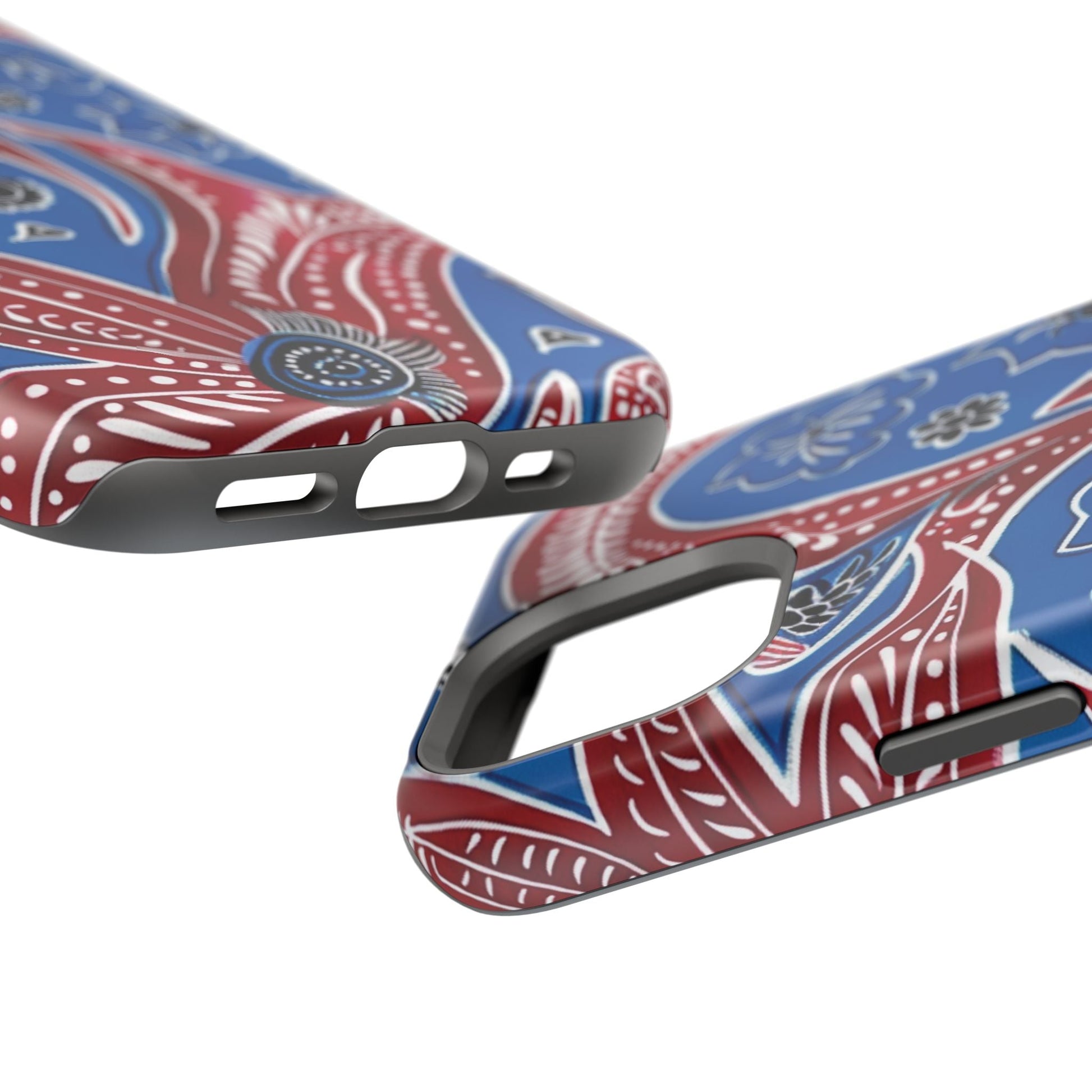 Paisley Pattern Magnetic Impact - Resistant Phone Case — Blue & Red Floral Design - DIGITAL X
