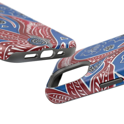Paisley Pattern Magnetic Impact - Resistant Phone Case — Blue & Red Floral Design - DIGITAL X