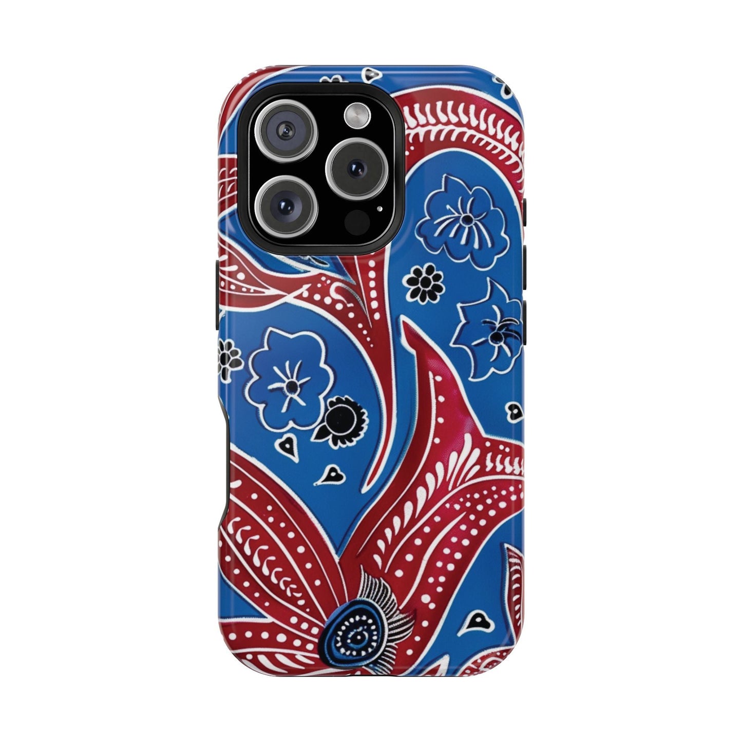 Paisley Pattern Magnetic Impact - Resistant Phone Case — Blue & Red Floral Design - DIGITAL X