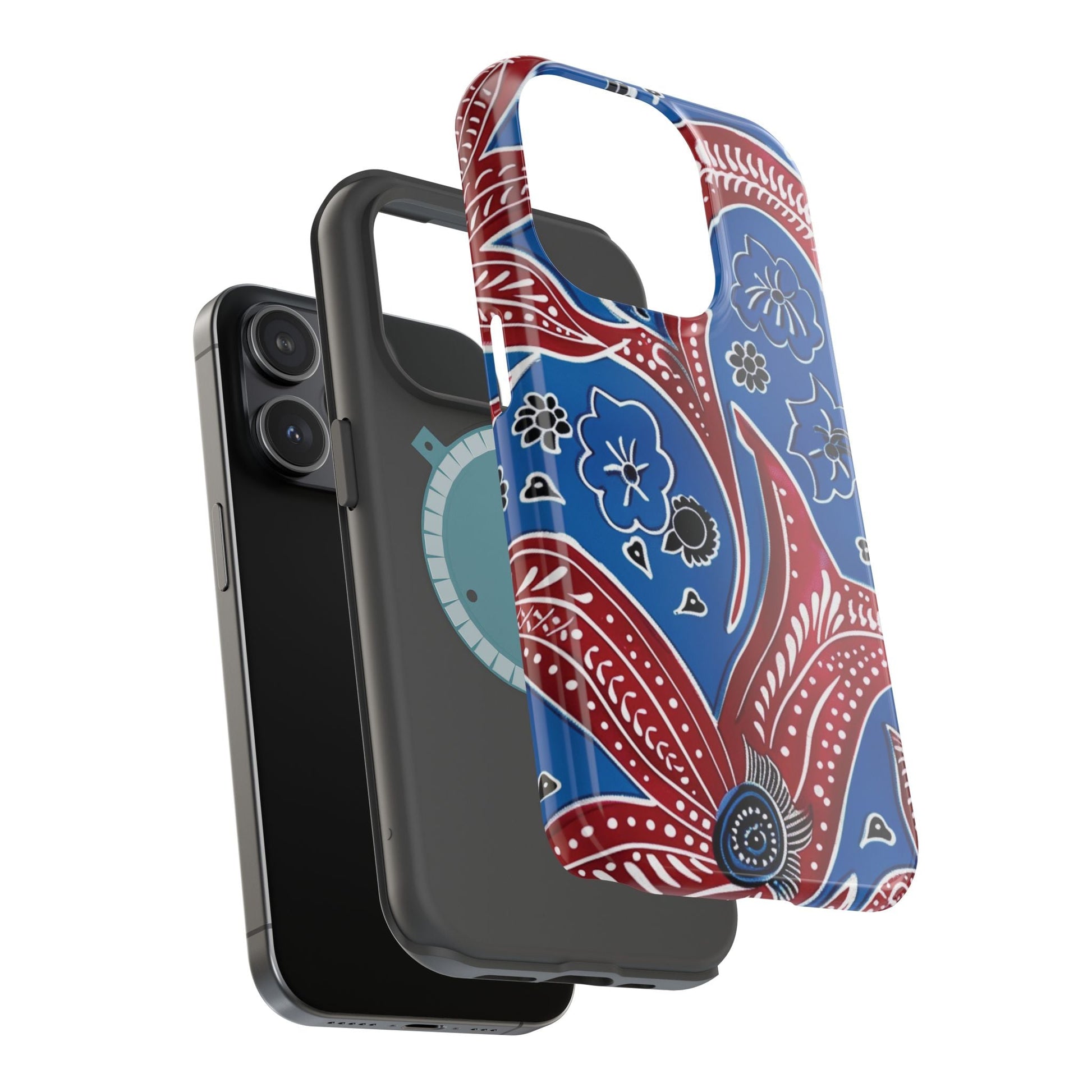 Paisley Pattern Magnetic Impact - Resistant Phone Case — Blue & Red Floral Design - DIGITAL X