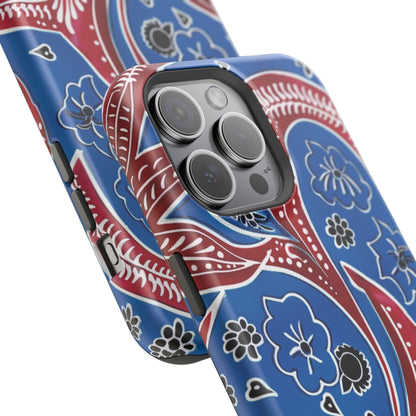 Paisley Pattern Magnetic Impact - Resistant Phone Case — Blue & Red Floral Design - DIGITAL X