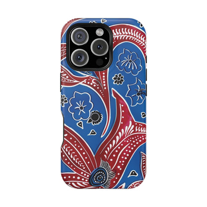 Paisley Pattern Magnetic Impact - Resistant Phone Case — Blue & Red Floral Design - DIGITAL X