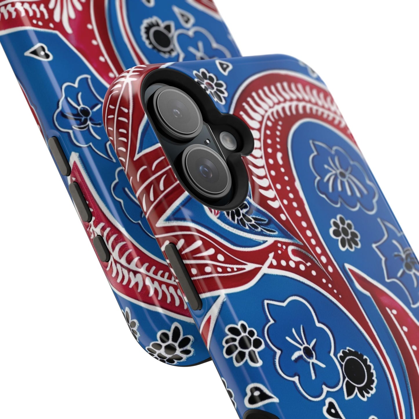 Paisley Pattern Magnetic Impact - Resistant Phone Case — Blue & Red Floral Design - DIGITAL X