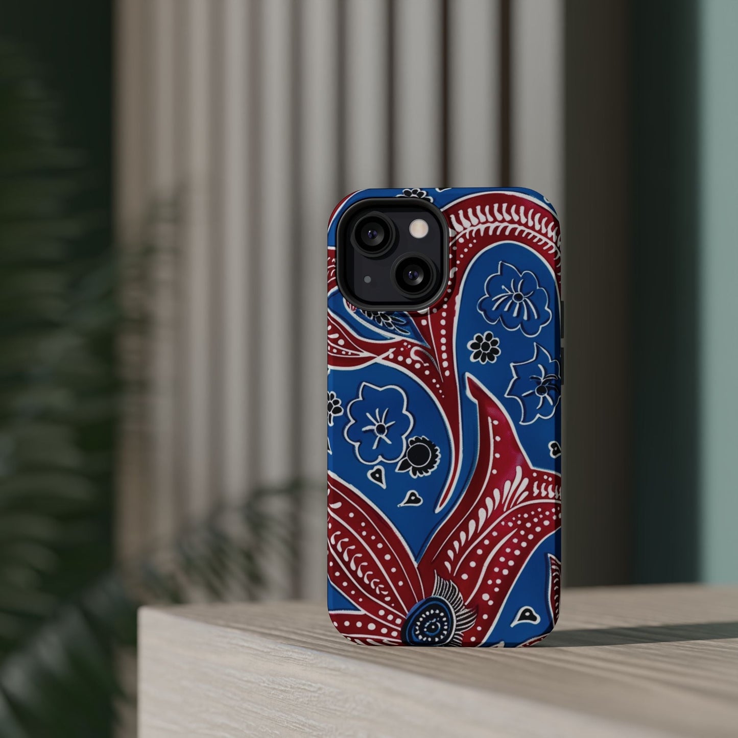 Paisley Pattern Magnetic Impact - Resistant Phone Case — Blue & Red Floral Design - DIGITAL X