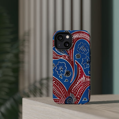 Paisley Pattern Magnetic Impact - Resistant Phone Case — Blue & Red Floral Design - DIGITAL X