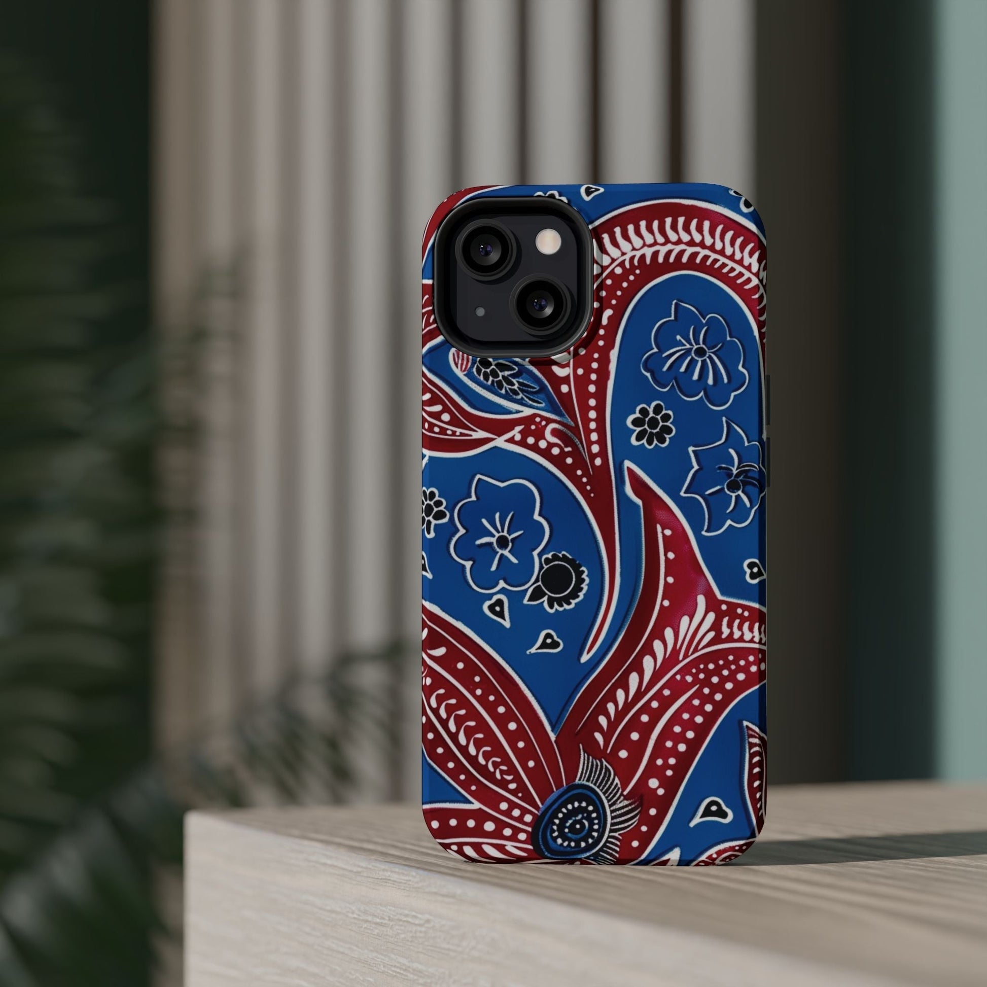Paisley Pattern Magnetic Impact - Resistant Phone Case — Blue & Red Floral Design - DIGITAL X
