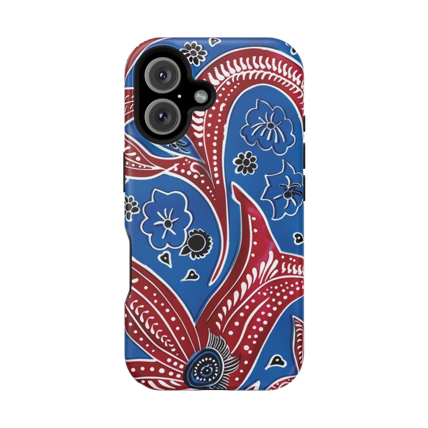 Paisley Pattern Magnetic Impact - Resistant Phone Case — Blue & Red Floral Design - DIGITAL X