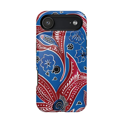 Paisley Pattern Magnetic Impact - Resistant Phone Case — Blue & Red Floral Design - DIGITAL X