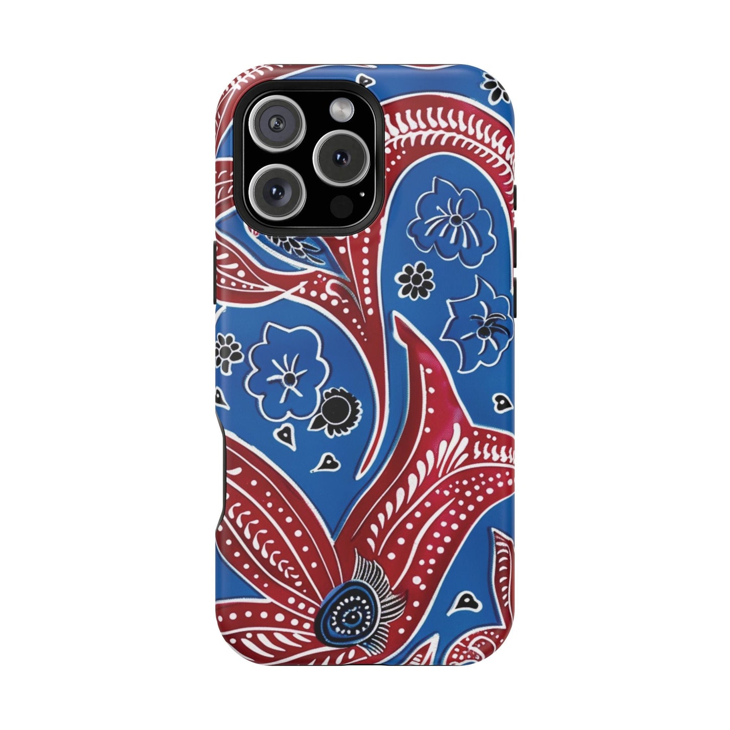 Paisley Pattern Magnetic Impact - Resistant Phone Case — Blue & Red Floral Design - DIGITAL X