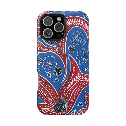 Paisley Pattern Magnetic Impact - Resistant Phone Case — Blue & Red Floral Design - DIGITAL X
