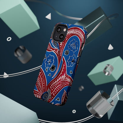 Paisley Pattern Magnetic Impact - Resistant Phone Case — Blue & Red Floral Design - DIGITAL X