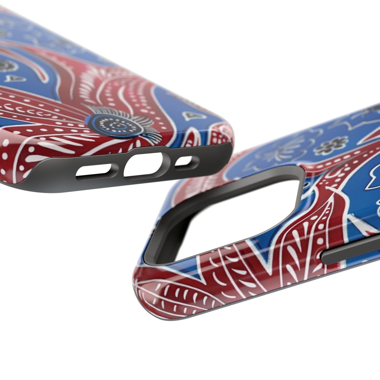 Paisley Pattern Magnetic Impact - Resistant Phone Case — Blue & Red Floral Design - DIGITAL X