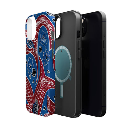 Paisley Pattern Magnetic Impact - Resistant Phone Case — Blue & Red Floral Design - DIGITAL X