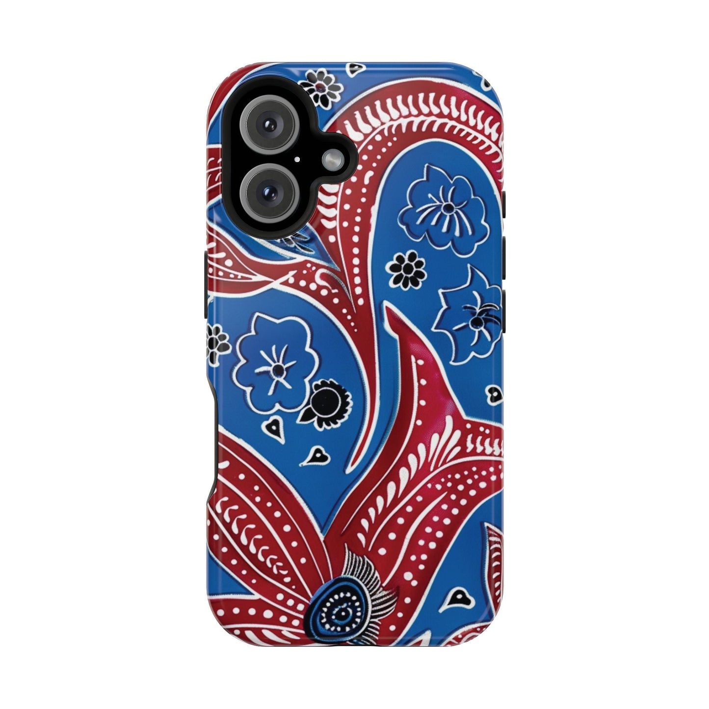 Paisley Pattern Magnetic Impact - Resistant Phone Case — Blue & Red Floral Design - DIGITAL X