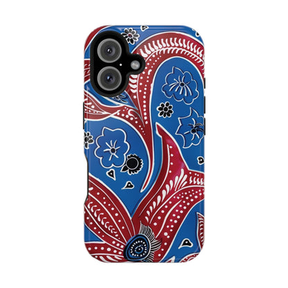 Paisley Pattern Magnetic Impact - Resistant Phone Case — Blue & Red Floral Design - DIGITAL X