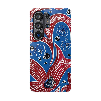 Paisley Pattern Magnetic Impact - Resistant Phone Case — Blue & Red Floral Design - DIGITAL X