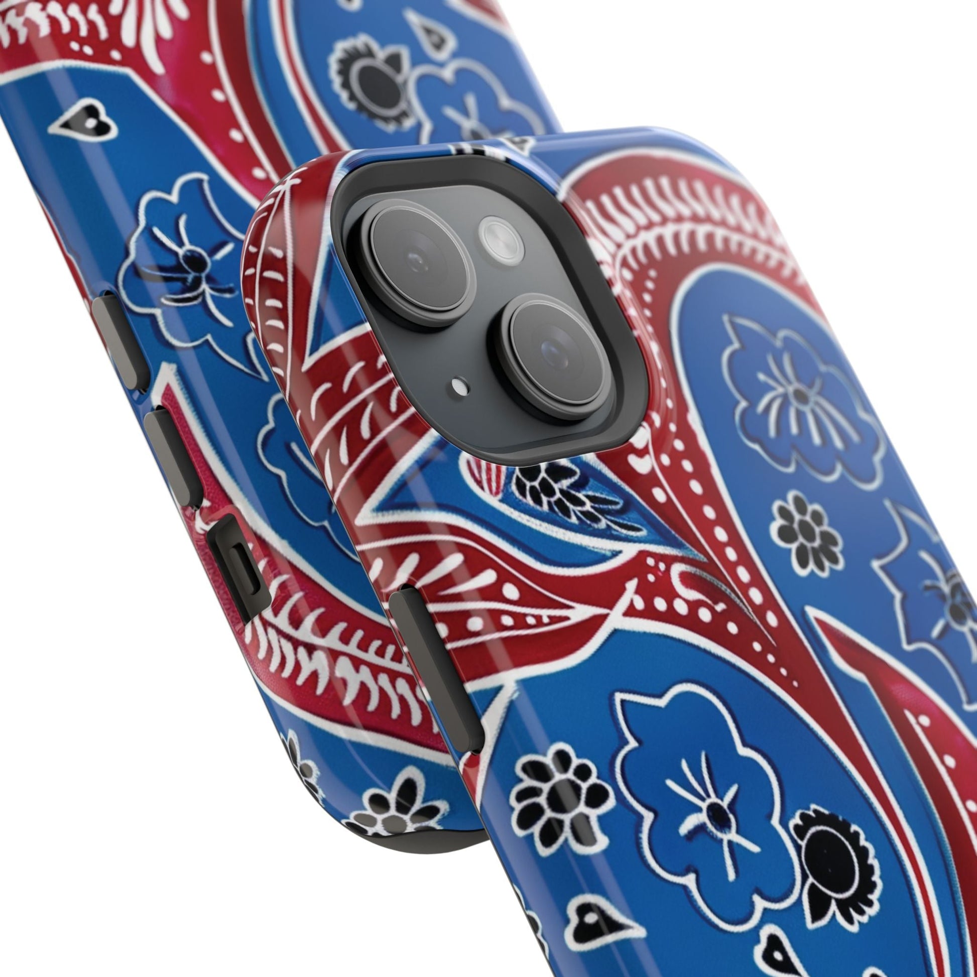Paisley Pattern Magnetic Impact - Resistant Phone Case — Blue & Red Floral Design - DIGITAL X