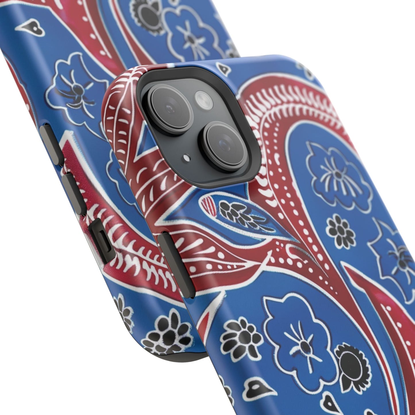 Paisley Pattern Magnetic Impact - Resistant Phone Case — Blue & Red Floral Design - DIGITAL X