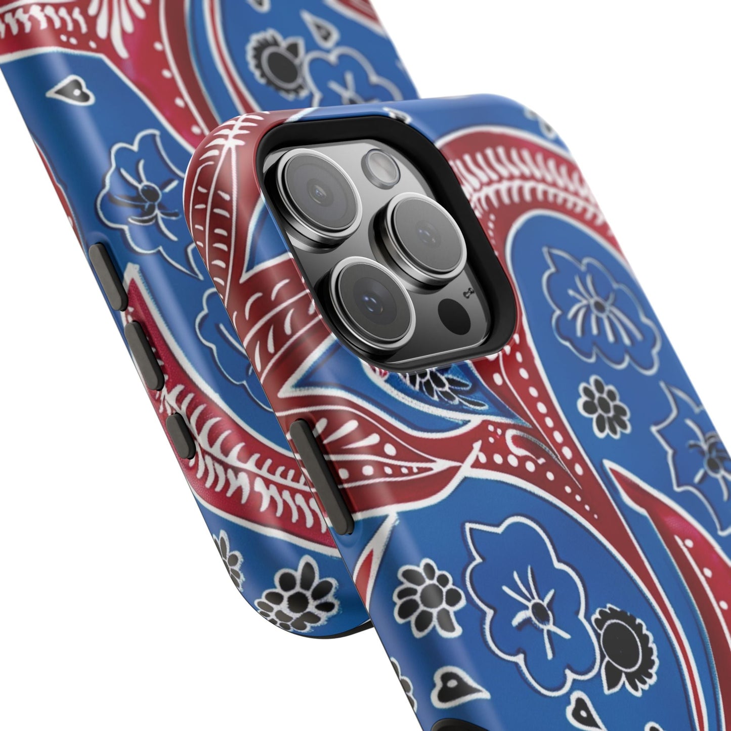 Paisley Pattern Magnetic Impact - Resistant Phone Case — Blue & Red Floral Design - DIGITAL X