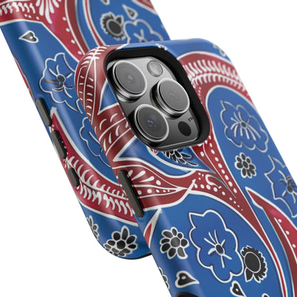Paisley Pattern Magnetic Impact - Resistant Phone Case — Blue & Red Floral Design - DIGITAL X