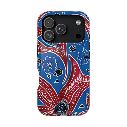 Paisley Pattern Magnetic Impact - Resistant Phone Case — Blue & Red Floral Design - DIGITAL X