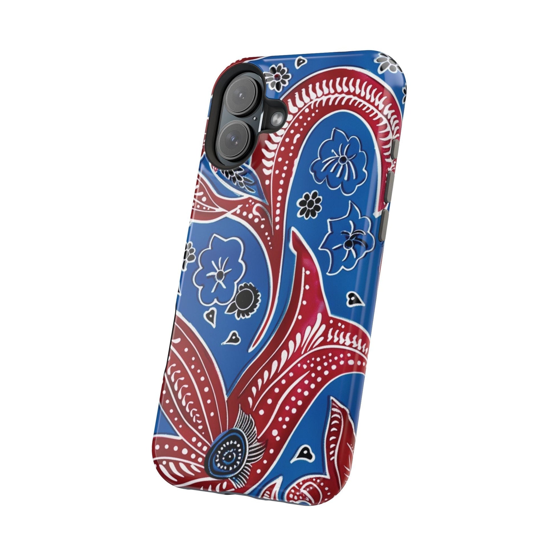 Paisley Pattern Magnetic Impact - Resistant Phone Case — Blue & Red Floral Design - DIGITAL X