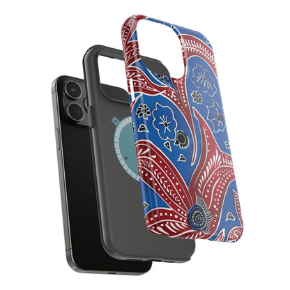 Paisley Pattern Magnetic Impact - Resistant Phone Case — Blue & Red Floral Design - DIGITAL X