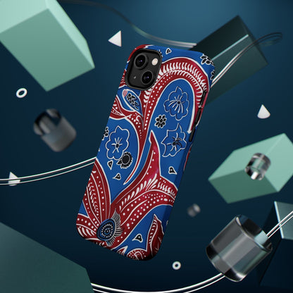 Paisley Pattern Magnetic Impact - Resistant Phone Case — Blue & Red Floral Design - DIGITAL X