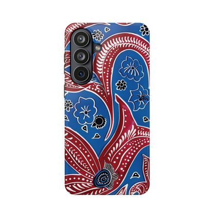 Paisley Pattern Magnetic Impact - Resistant Phone Case — Blue & Red Floral Design - DIGITAL X