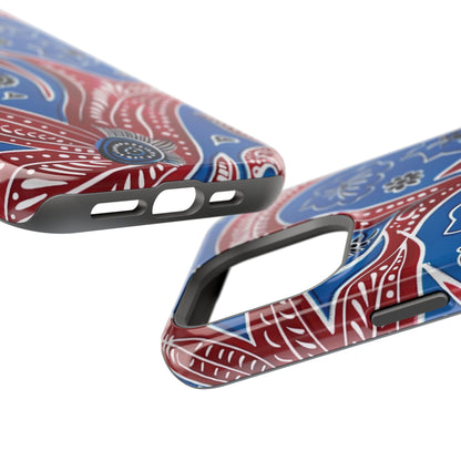 Paisley Pattern Magnetic Impact - Resistant Phone Case — Blue & Red Floral Design - DIGITAL X