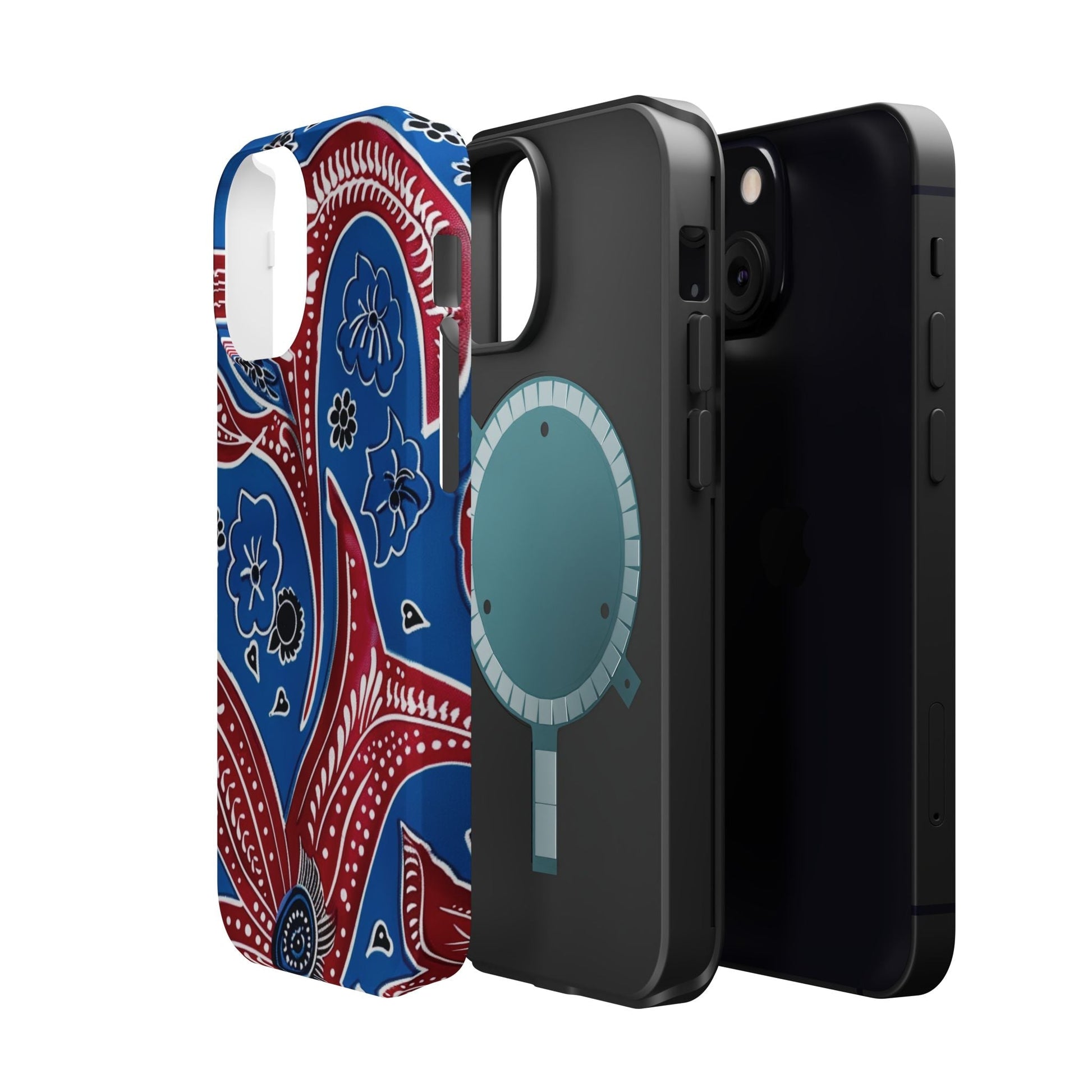 Paisley Pattern Magnetic Impact - Resistant Phone Case — Blue & Red Floral Design - DIGITAL X