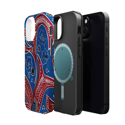 Paisley Pattern Magnetic Impact - Resistant Phone Case — Blue & Red Floral Design - DIGITAL X