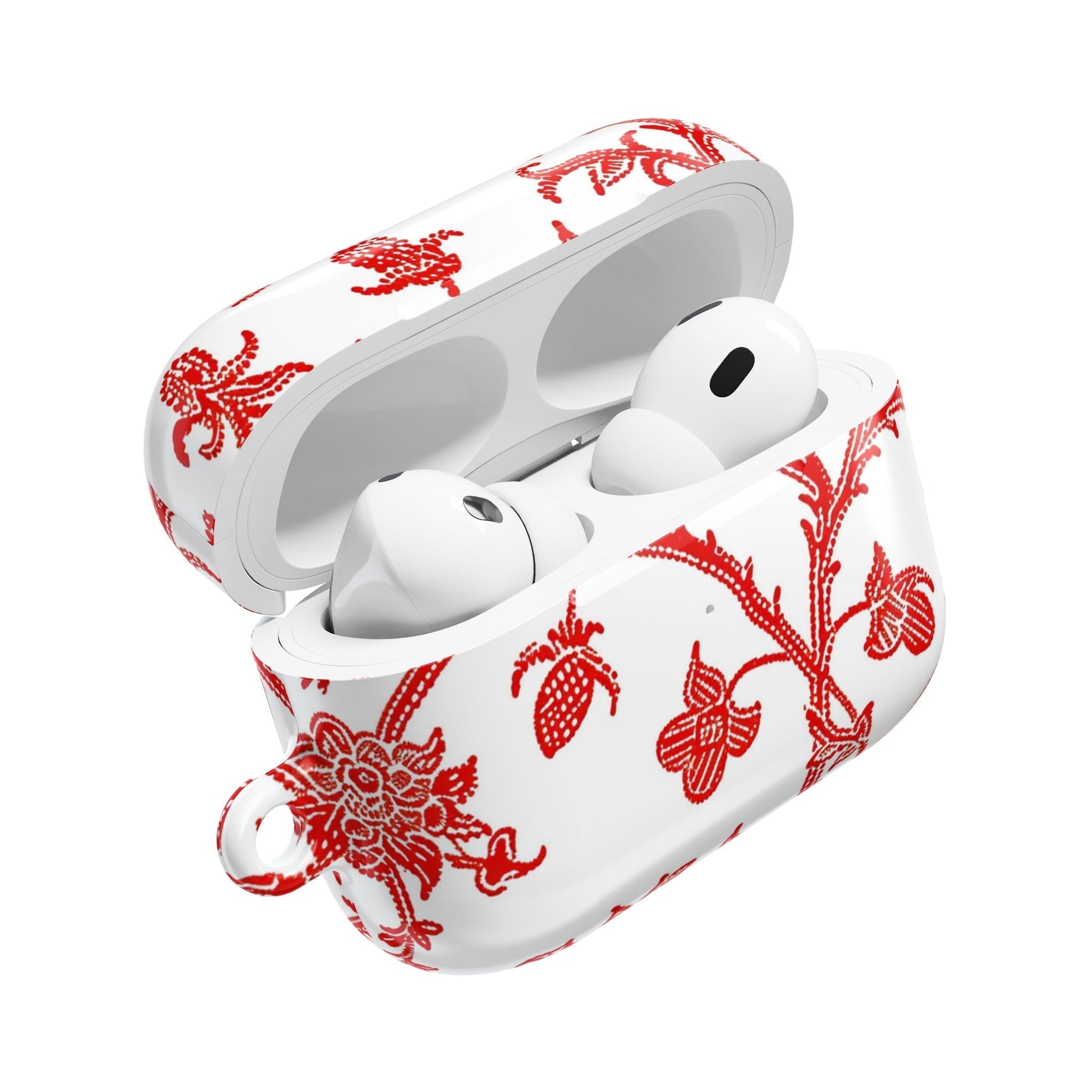 Red Chinoiserie Floral AirPod Case — Vintage - Inspired Protective Cover - DIGITAL X