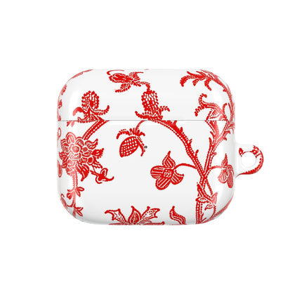 Red Chinoiserie Floral AirPod Case — Vintage - Inspired Protective Cover - DIGITAL X