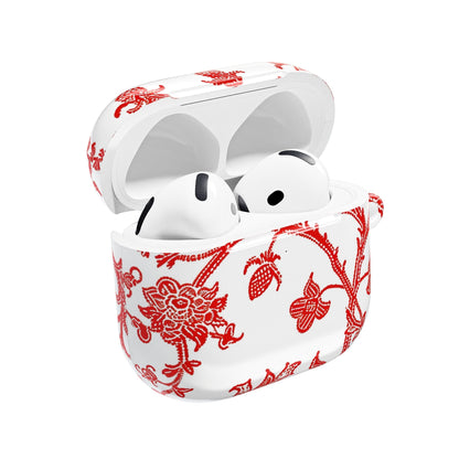 Red Chinoiserie Floral AirPod Case — Vintage - Inspired Protective Cover - DIGITAL X