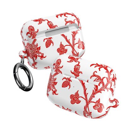 Red Chinoiserie Floral AirPod Case — Vintage - Inspired Protective Cover - DIGITAL X