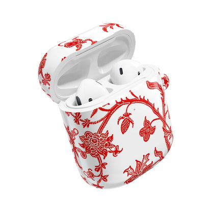 Red Chinoiserie Floral AirPod Case — Vintage - Inspired Protective Cover - DIGITAL X