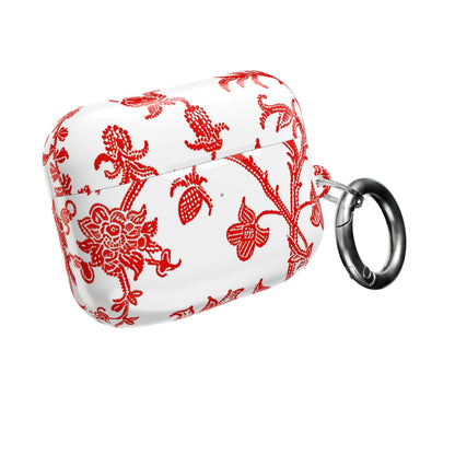 Red Chinoiserie Floral AirPod Case — Vintage - Inspired Protective Cover - DIGITAL X