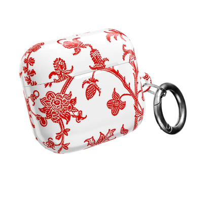 Red Chinoiserie Floral AirPod Case — Vintage - Inspired Protective Cover - DIGITAL X