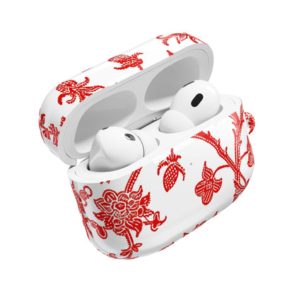 Red Chinoiserie Floral AirPod Case — Vintage - Inspired Protective Cover - DIGITAL X