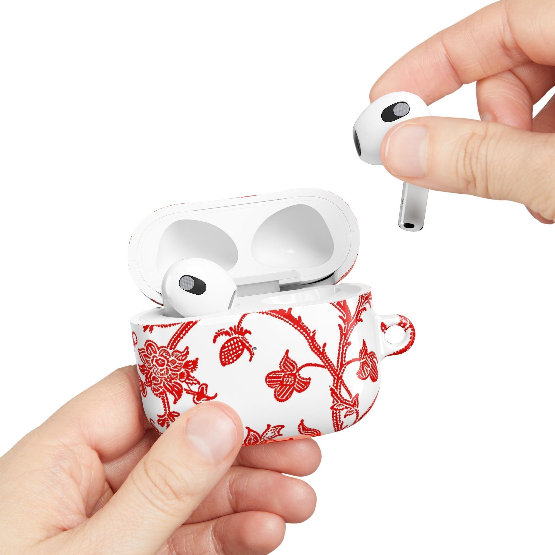 Red Chinoiserie Floral AirPod Case — Vintage - Inspired Protective Cover - DIGITAL X